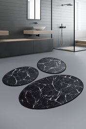 Mijölnir Juego de alfombrillas de baño Marble - Black, 3 piezas